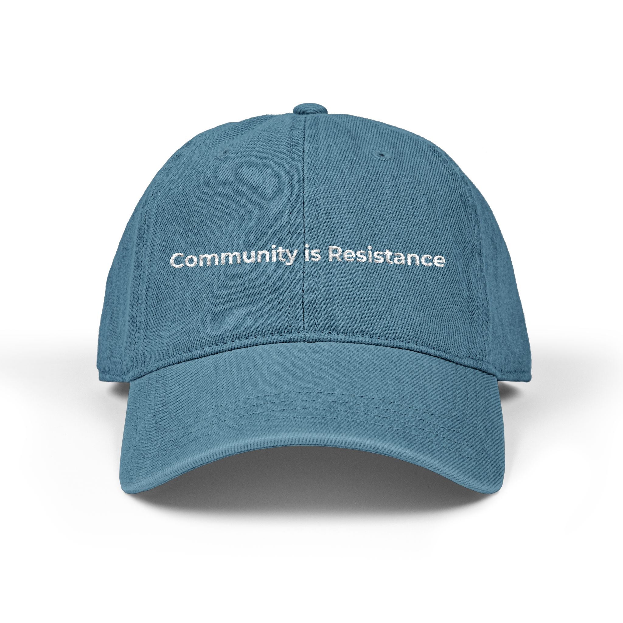 Embroidered Denim Hat - Community is Resistance, Adjustable Cap, Stylish Hat for Activists, Perfect Gift for Protesters, Unisex Headwear