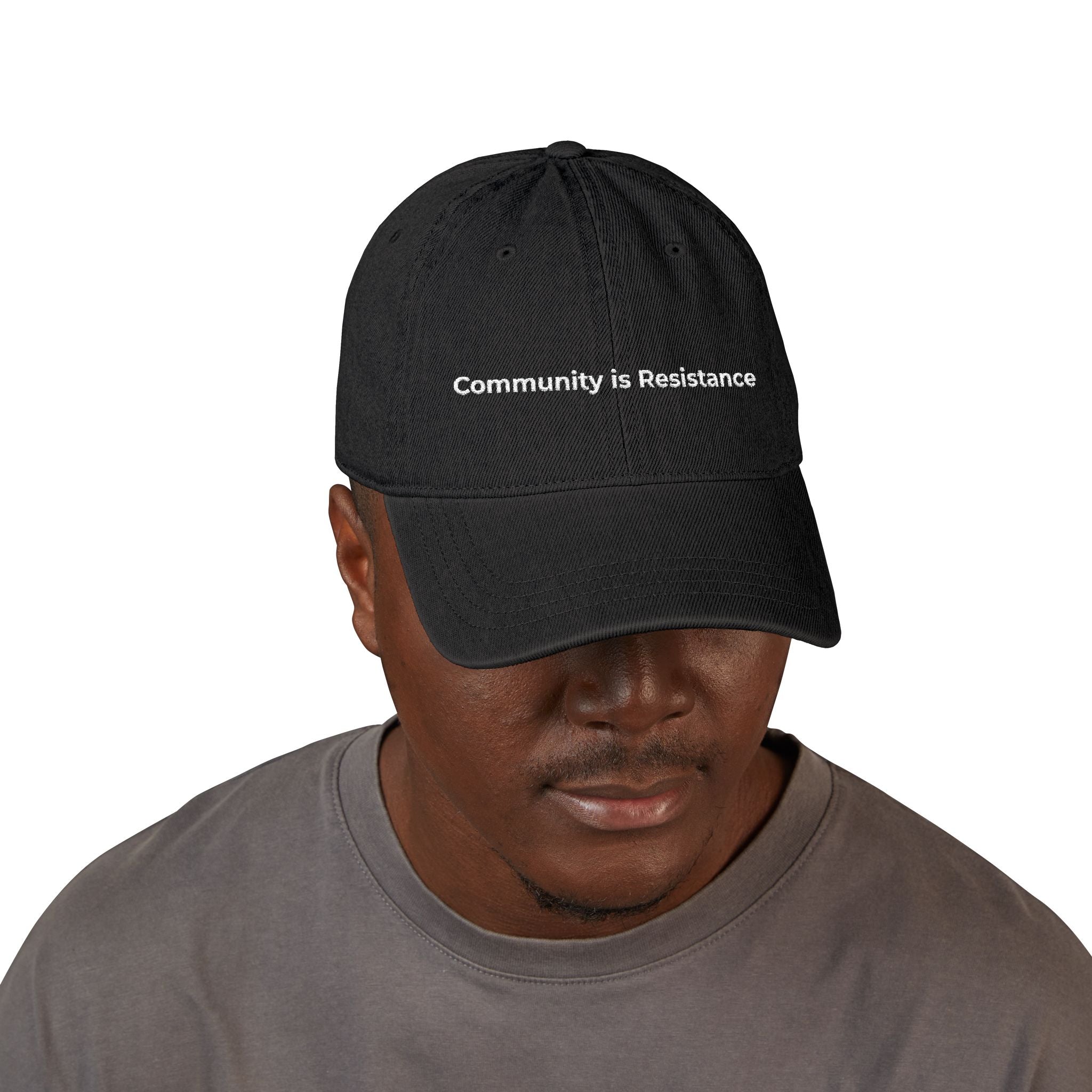 Embroidered Denim Hat - Community is Resistance, Adjustable Cap, Stylish Hat for Activists, Perfect Gift for Protesters, Unisex Headwear