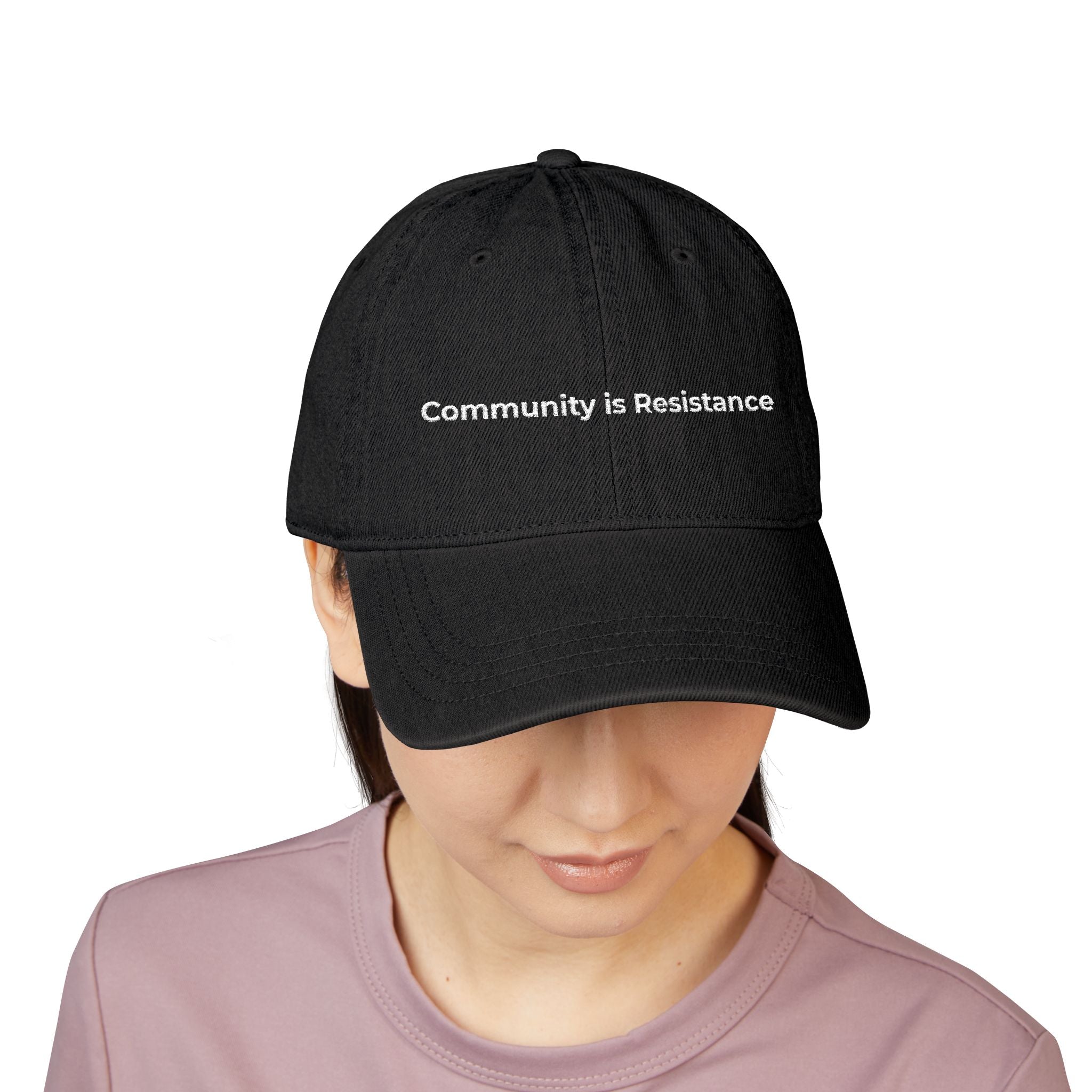 Embroidered Denim Hat - Community is Resistance, Adjustable Cap, Stylish Hat for Activists, Perfect Gift for Protesters, Unisex Headwear
